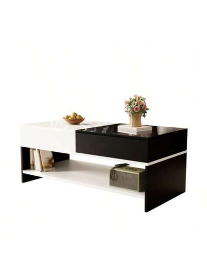 Moderne Coffee Tafel Drawers Zwart Wit Storage Space, High Gloss Tabletop, 100 Cm Long view 5