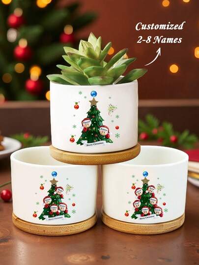 1pc Personalized Christmas Planter - Add A Personalized Touch To Your Holiday Decor With A Custom Potted Plant. This Unique Holiday Gift Is Perfect For Family Gatherings, Couples, And Plant Enthusiasts, Making It An Ideal Choice For Plant Lovers And Holiday Parties. It Can Be Gifted To Mom, Grandma, Her, Or Used As A Home Art Piece, Home Garden Decor, Or Holiday Calendar Decoration.