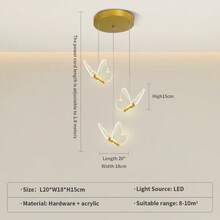 XINGOO 1 Light/2 Lights /3 Lights Butterfly Pendant Light, Modern Acrylic Lampshade, LED Gold Pendant Light, Suitable For Stairs, Kitchen, Dining Table, Bedside Table, Children's Room Decoration, Girls' Bedroom, 3000k Warm Light, 6000K White Light 110-230V - Butterfly - View 16