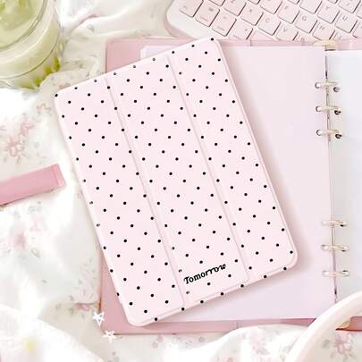 1 件时尚可爱的波尔卡圆点设计扁平保护壳，兼容 iPad 10.2、iPad Pro 11 英寸 2021/2020/10 代、iPad Mini 4/5/6、Galaxy Tab A8 10.5 英寸 2022、Matepad 10.4 英寸/Tab，带铅笔槽、防摔保护、平板电脑支架盖