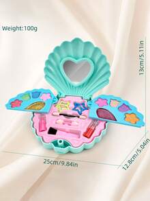 1/2Pcs ABS Shell Shape Kids Makeup Bag Toy, Pink Blue Princess Cosmetic Case With Mirror, Washable Cosmetics, Birthday Christmas Gift For Little Girls - Multicolor - View 3