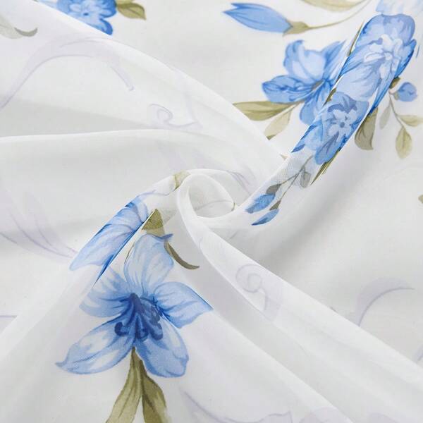 4 piezas de cortinas semitransparentes con estampado floral, adecuadas para la decoración de la sala de estar, el dormitorio y la oficina, filtran la luz y son transpirables, con un patrón natural de plantas, de 84 pulgadas de largo