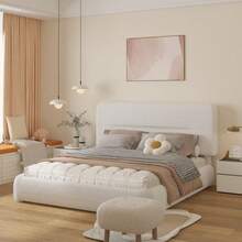 Queen Size Cloud Bed Frame, Boucle Bed With Adjustable Headboard, Soft Rounded Corner Guards, Silent Design, Easy To Assemble, BEIGE - 白色 - 查看 5