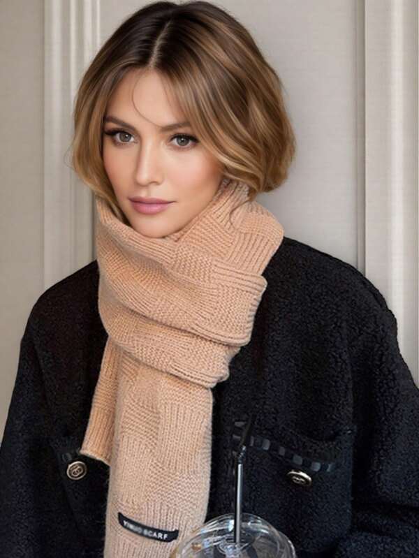 1pc Imitation Cashmere Plaid Knitted Scarf, Unisex Winter Warm Neck Warmer, Fashionable & Elegant, Windproof & Insulating, Soft & Comfortable, Suitable For Sweaters, Hoodies, Shirts, Coats, Christmas, Spring Festival, New Year