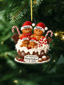 Personalized Family Name Ornament Custom Text Christmas 2025 Gingerbread Family Decoration Holiday Tree Hanging Ornament Winter Keepsake Gift For Parents Kids Friends Home Decor Personalized Ornament Fashionable Holiday Decoration Stocking Stuffer Gift Exchange Family Name Ornament