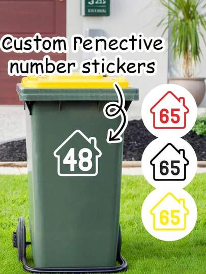 Autocollant personnalisé pour poubelle - Personnalisez votre poubelle avec des autocollants de numéro de maison. Conception horizontale, facile à identifier, taille 10x15 cm, bon scellage, forte adhérence, haute qualité, moderne, personnalisable, unique. Étiquettes personnalisées pour poubelle, étiquettes d'adresse personnalisées, sont des cadeaux de pendaison de crémaillère idéaux pour les hommes/femmes, petits amis/petites amies, pères/mères, famille ou amis. Maison, Vie à la maison, Art, Artisanat et couture, Autocollants personnalisés