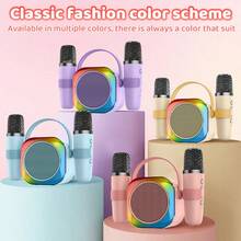 ODAPTO جهاز كاريوكي صغير مع ميكروفونين لاسلكيين، مناسب للأطفال والبالغين، سماعة بلوتوث محمولة، هدية مثالية لعيد ميلاد المراهقين من عمر 3-13 سنة، ترفيه منزلي للأولاد، حفلة عيد الميلاد - متعدد الألوان - مشاهدة 3