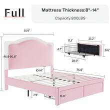 Twin/Full/Queen Bed Frame With LED Light And Storage Drawer, Upholstered Design With Adjustable Headboard, Easy Assembly, Noise-Free, No Box Spring Needed - 粉色 - 查看 3