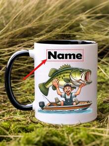 Spersonalizowany kubek wędkarski – z niestandardową nazwą/tekstem, zabawny kubek wędkarski z motywem skaczącej ryby – izolowany ceramiczny kubek do kawy z czarnym uchwytem – idealny prezent dla wędkarzy, rybaków, miłośników kawy i herbaty – na urodziny, Dzień Ojca, Boże Narodzenie – dostępny w 7 kolorach – można myć w zmywarce – nie wymaga montażu – zabawna pamiątka z wyprawy wędkarskiej
