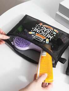 女士化妆品和药品收纳包 - 药房主题拉链旅行箱，带药瓶设计，红色气垫收纳便携式收纳包，化妆包，护肤包，旅行必需品，宿舍用品，轻便化妆包，大容量化妆包，旅行洗漱包，耐用拉链开合，护理必需品，可折叠收纳，护理学生用品 - 彩色 - 查看 2