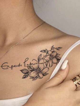 英式花卉临时纹身，个性化手臂/锁骨花卉纹身贴纸