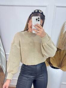 SELINE Women's Elegant Winter Blouse, Basic Knit. - Krim - View 1