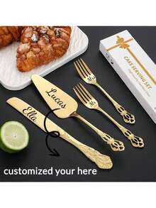 2/3/4 Pieces Set Stainless Steel Cake Cutlery Set With Floral Handle, Professional Cake Cutting Tool, Wedding Gift - Multicolor - View 1