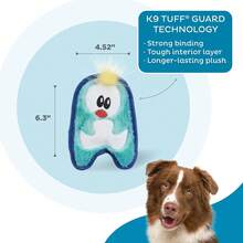 Outward Hound Durablez Minis Stuffing-Free Squeaky Plush Dog Toy For Puppies & Small Dogs - Interactive, Soft Yet Tough, No Mess, Jumbo Squeaker, Long-Lasting Play, Penguin - 藍企鵝 - 查看 3