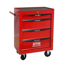 Rolling Metal Tool Chest With 4 Drawers, 20-Inch Sharpening Tool Chest With Ball-Bearing Drawer Slides, Steel Tool Storage Box Organizer, Red And Black