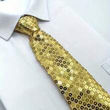 1pc Men's Solid Color Sequin Casual Zipper Necktie, Suitable For Holidays And Parties - Black - View 3