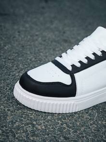 Giày thường ngày Unisex, Cỡ 36-45, Giày thể thao đế mềm buộc dây, đế phẳng, thoải mái cho nam, Giày thường ngày cổ thấp nhẹ, Giày trượt mũi tròn buộc dây phối màu, Giày thể thao thường ngày cho nam - Đen và trắng - Xem 9