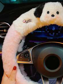 Sanrio 1pc Sanrio Car Steering Wheel Cover, Warm Plush Cartoon Trending Anti-Slip Steering Wheel Protector, Winter