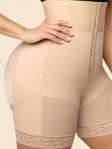 New High Waist Shapewear Shorts, Tummy Control Shaping Shorts With Zipper, Suitable For Various Occasions And Sports - Apricot - View 3