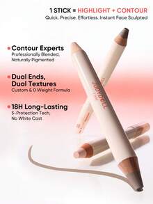 JUDYDOLL Quick-Fix Contour Duo 二合一高光阴影棒，轻松塑形，适合初学者，自然晕染，质地轻盈，持久 18 小时，打造完美光泽妆效 - 01 Soft Pink + Cool Grey Brown - 查看 5