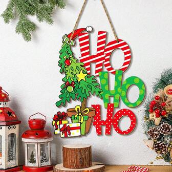 1 pieza Decoración navideña Colgantes Feliz Navidad Letreros de madera para puertas Colgantes de enanos Decoración de puertas Decoración de Navidad Interiores y exteriores Decoración de pared y árbol (Estilo Hohoho)