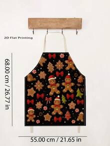 1pc Christmas Gingerbread Man Print Apron - Suitable For Home Kitchen Cooking, Baking, Grilling, Work Uniform, Gardening And Cleaning, Christmas Decor, Themed Dining
