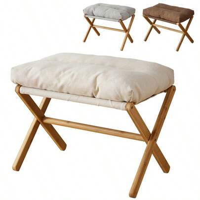 UnderDesk Footstool Chair Stool Rectangle Padded Rest Seat Pouffe Bamboo Legs UK