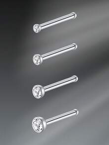 CIZME 1pc/Set 20G Titanium Steel G23 Nose Rings For Women Men,Silver Clear Diamond CZ L Shaped Nose Studs Top 1.5mm 2mm 2.5mm 3mm CZ Nose Piercing Jewelry Nose Ring Studs Jewelry - Silver - View 26