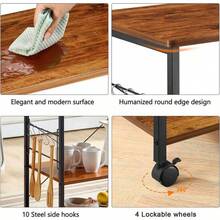 3-Tier Kitchen Bakers Rack, Utility Serving Cart, Multifunction Microwave Oven Stand, Baker's Rack With Storage Shelf And 10 Hooks - 黑色 - 查看 4