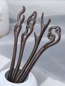 Wooden Hair Stick, Japanese Style Wooden Hair Bun Stick, Casual Wooden Hair Clip, Handmade Wooden Hair Stick, Hair Bun Accessory - Multicolor - View 3