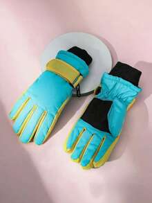 1 双儿童撞色加厚保暖露指手套，适合冬季滑雪、骑自行车等户外活动 - 撞色 - 查看 12
