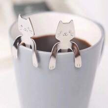 2/3件套可爱不锈钢猫形茶匙套装 - 耐用迷你冰淇淋和甜点勺 - 送给爱猫人士的理想礼物和趣味厨房用具 - 彩色 - 查看 9