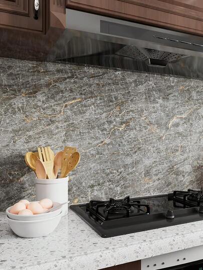 Adesivo resistente al calore, impermeabile, con motivo grigio marmorizzato, per protezione di cucina, piano cottura, top del bancone, tavolo