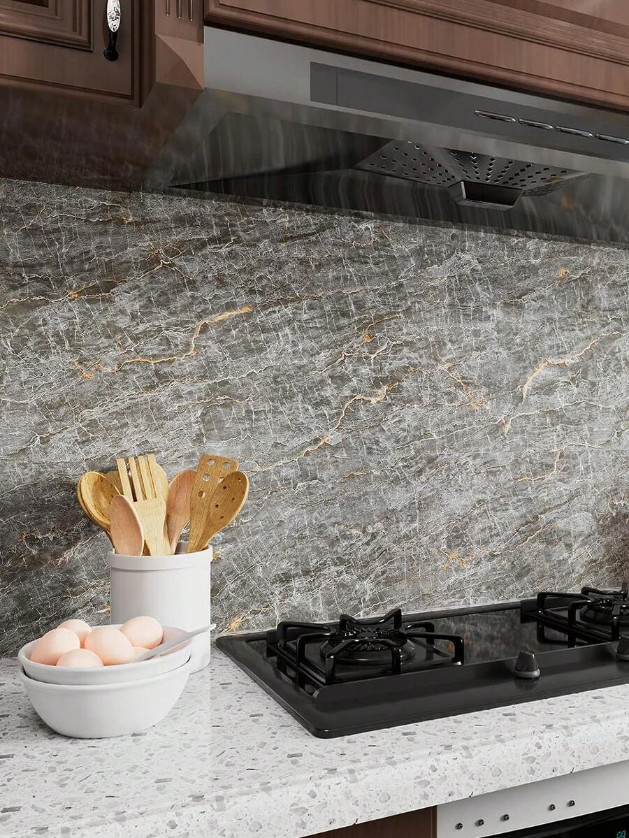 Adesivo resistente al calore, impermeabile, con motivo grigio marmorizzato, per protezione di cucina, piano cottura, top del bancone, tavolo
