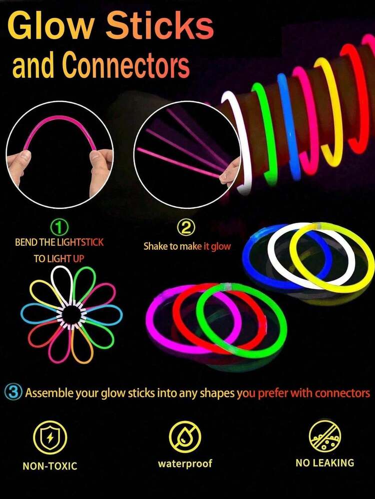 100pcs Upgraded Glow Sticks, Party Glow Sticks, Suitable For Parties & Celebrations, High-Quality Auxiliary Glow Sticks, Colorful Wedding Glow Sticks, Can Glow For 8-12 Hours, Applicable For Receptions, Concerts, Bars, Nightclubs, Lighting Parties And Other Occasions (Quantity Includes Glow Sticks + Connectors) - Multicolor - View 2