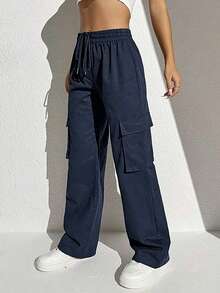 Women's Twill Cargo Pants For Skaters With Stitching - Sarja Azul - View 1