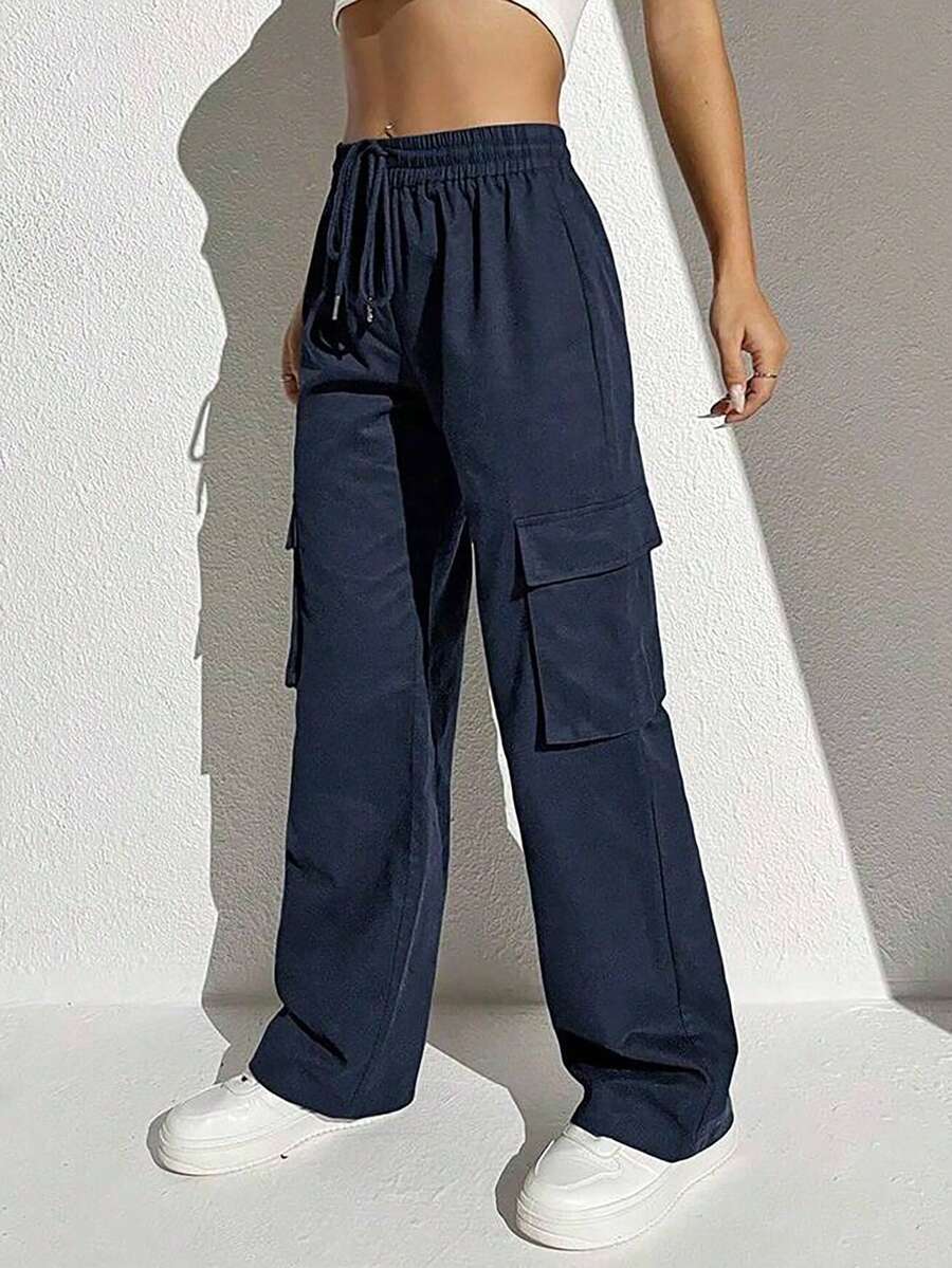 Women's Twill Cargo Pants For Skaters With Stitching - Sarja Azul - View 1