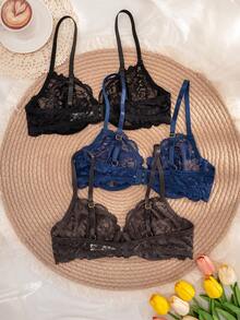 3pcs Women's Solid Color Lace Thin Cup Underwire Comfortable Bras - Multicolor - View 2