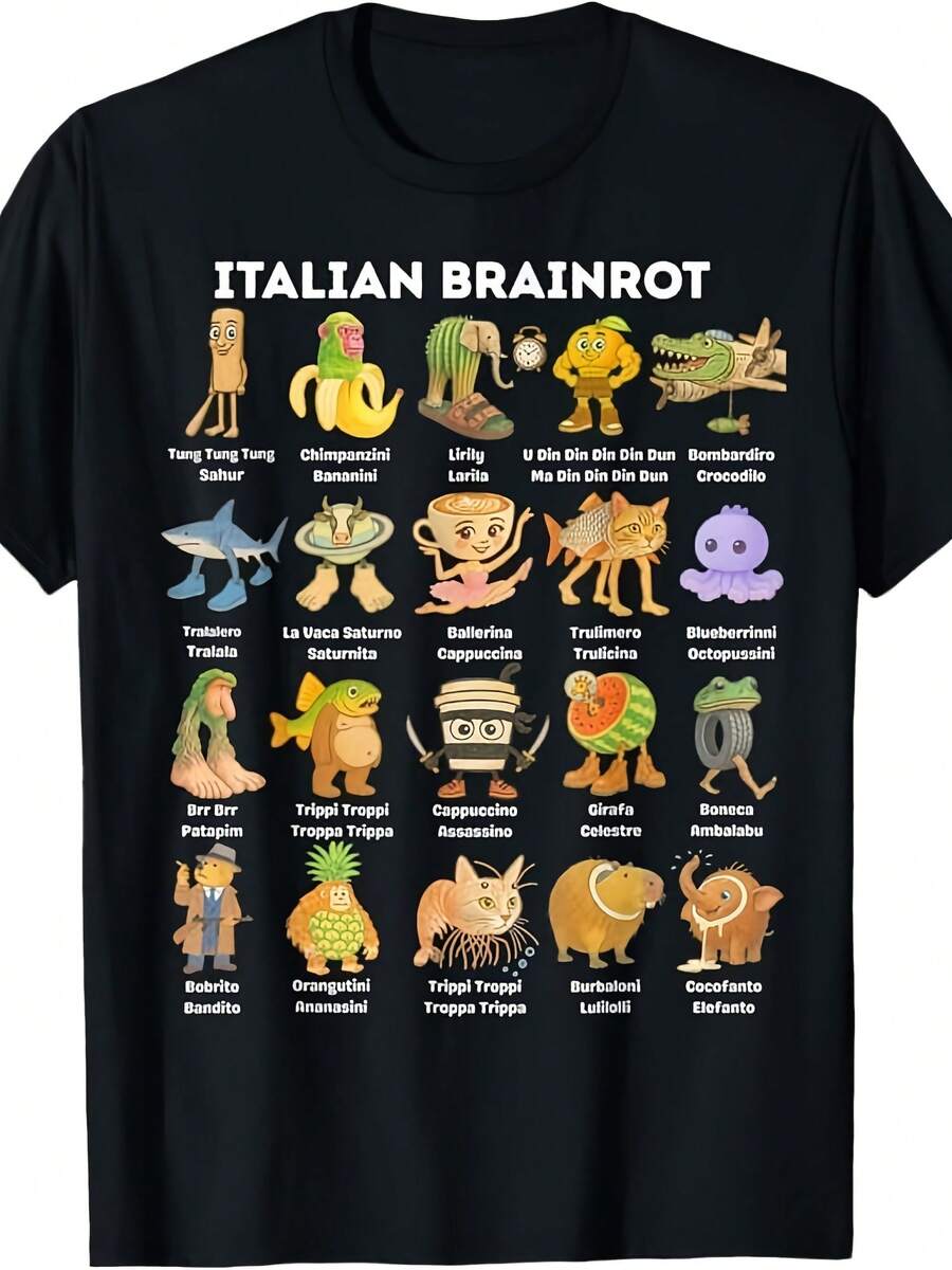 Types Of Italian Brainrot Meme Character Hand Drawn For Kids T-Shirt - 款式3 - 查看 1