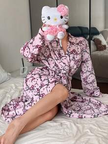 三丽鸥数码印花加厚浴袍，女士绒面睡衣 - 粉色 - 查看 2