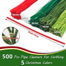 500 piezas de limpiapipas verdes a granel, set de 5 colores de limpiapipas para manualidades, 12 pulgadas de 5 colores surtidos de tallos de chenilla esponjosos, decoraciones de artes y manualidades suaves, cosas creativas y divertidas, tallos de chenilla para proyectos de manualidades y artes DIY (colores navideños) - Multicolor - Ver 2