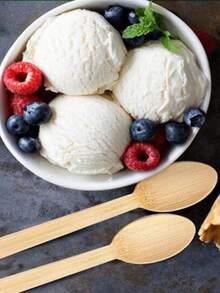 100 piezas Cucharas de madera de mango largo de 14 cm, cucharas pequeñas redondas para sopa, café, miel y mermelada, adecuadas para café en casa y cocina creativa, regalo de Navidad - Color de la madera - Ver 5