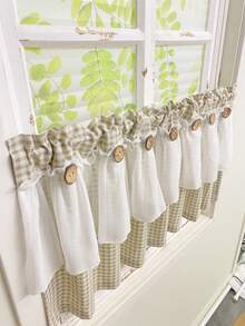 1pc Farmhouse Style Double Layer Cafe Curtain Valance - Brown Lattice Pattern, White Sheer Lace Trim, Retro Button Decor, All Seasons, Linen Fabric, Princess Style Short Curtain Tier For Living Room Kitchen Bathroom Window Decor - Red and White - View 5
