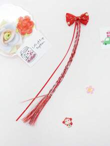 Clip de pelo con cadena de perlas doradas y lazo elegante para Navidad, clip de pelo de princesa para doble coleta, diadema con trenzas falsas con borlas, accesorio versátil para el atuendo navideño