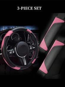 6 Pezzi Set Accessori Auto in Pelle PU, Coprivolante, Copri Console Centrale, Copri Freno a Mano, Copri Cintura di , Copri Bracciolo, Accessori Auto, Modanature Interni Automobile.