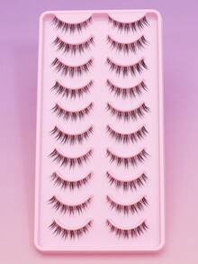 AYRMILLA 10/5 对自然假睫毛，蓬松柔软，3D 水貂毛睫毛，纤长丝滑，适合日常、工作、会议，自然舒适，手工制作，纤长浓密，附赠睫毛镊子和刷子。