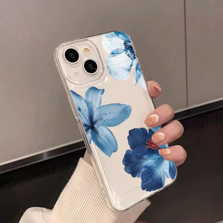 Estuche Transparente Elegante y Estiloso de Lirio Azul para  17/16/13 Pro/15 Plus/ 16e/ 15/12 Pro Max/16 Pro/ 14/11 Pro Max/13 Pro/15 Pro/16 Pro Max/ 12/14 Plus/14 Pro Max/ 11/13 Pro Max/16 Plus/15 Pro Max - transparente - Añade 7