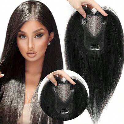 [Women Topper]10inch Hair Toppers For Women Human Hair, 8x10cm 360° Topper No Bangs, Upgrade Lace Base For Women With Thinning Hair