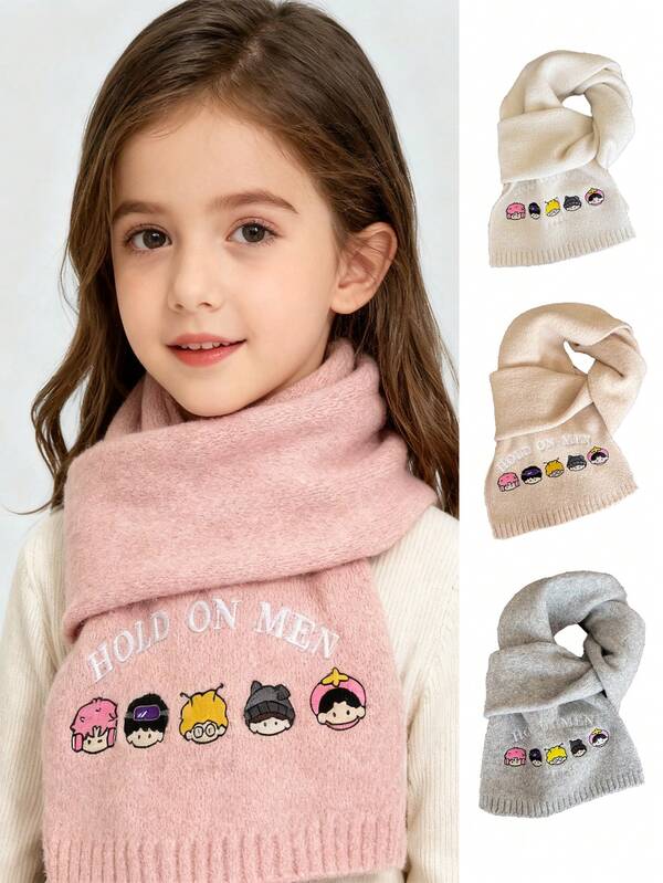 1 pièce Écharpe en tricot de couleur unie avec portrait de personnage de dessin animé pour enfants, écharpe épaisse mignonne pour bébé et tout-petit, protection contre le froid extérieur, décoration de Noël