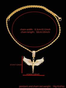 1pc Cubic Zirconia Angel Shaped Pendant & 1pc Stainless Steel Twisted Chain Necklace, Unisex Hip Hop Punk Pendant Necklace, Fashionable Vintage Jewelry, Suitable For Daily Wear Or Parties, Gift For Valentine - Yellow Gold - View 4